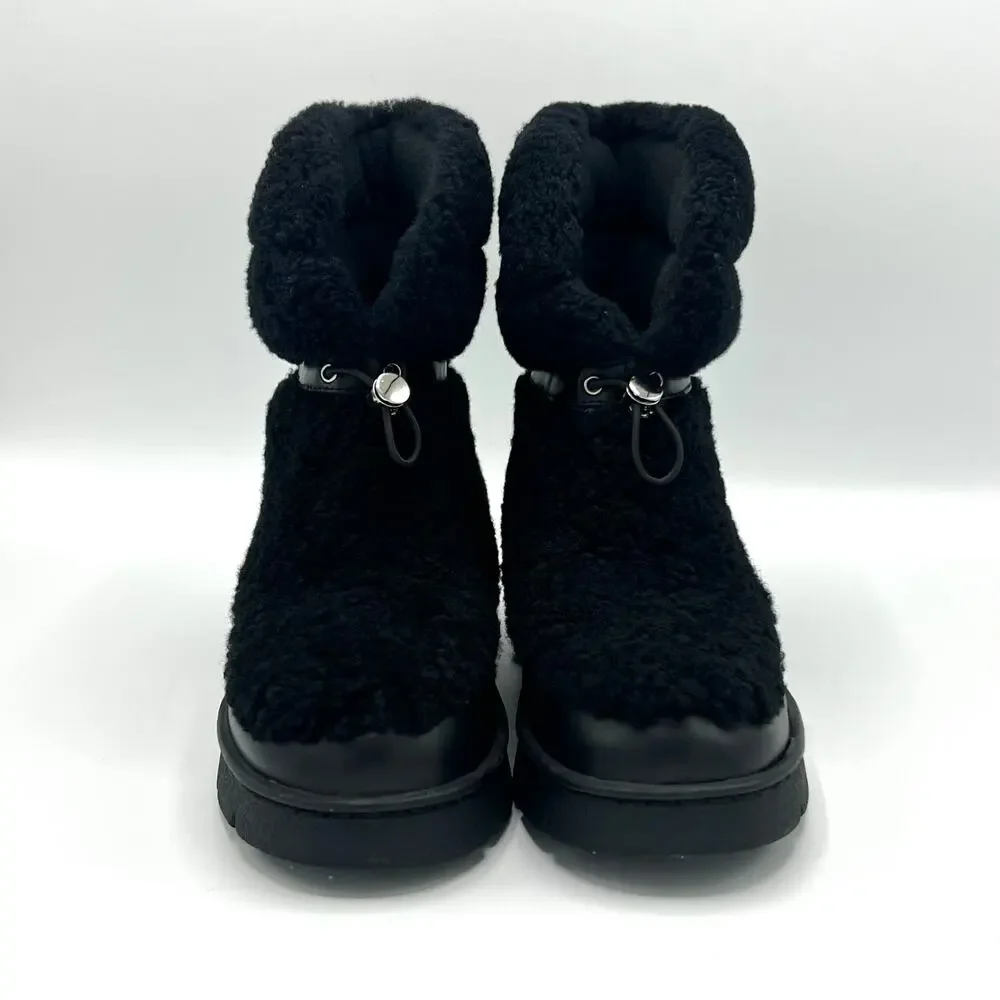Marc Fisher Kamryn Black Genuine Shearling Platform Booties Size 6 Après Ski
